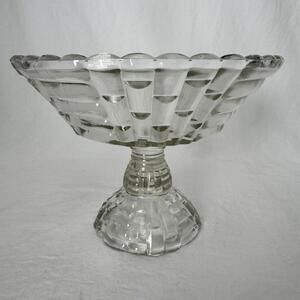 Vintage Jeanette Clear Depression Glass Louisa Floral Weave Basket Pedestal Bowl
